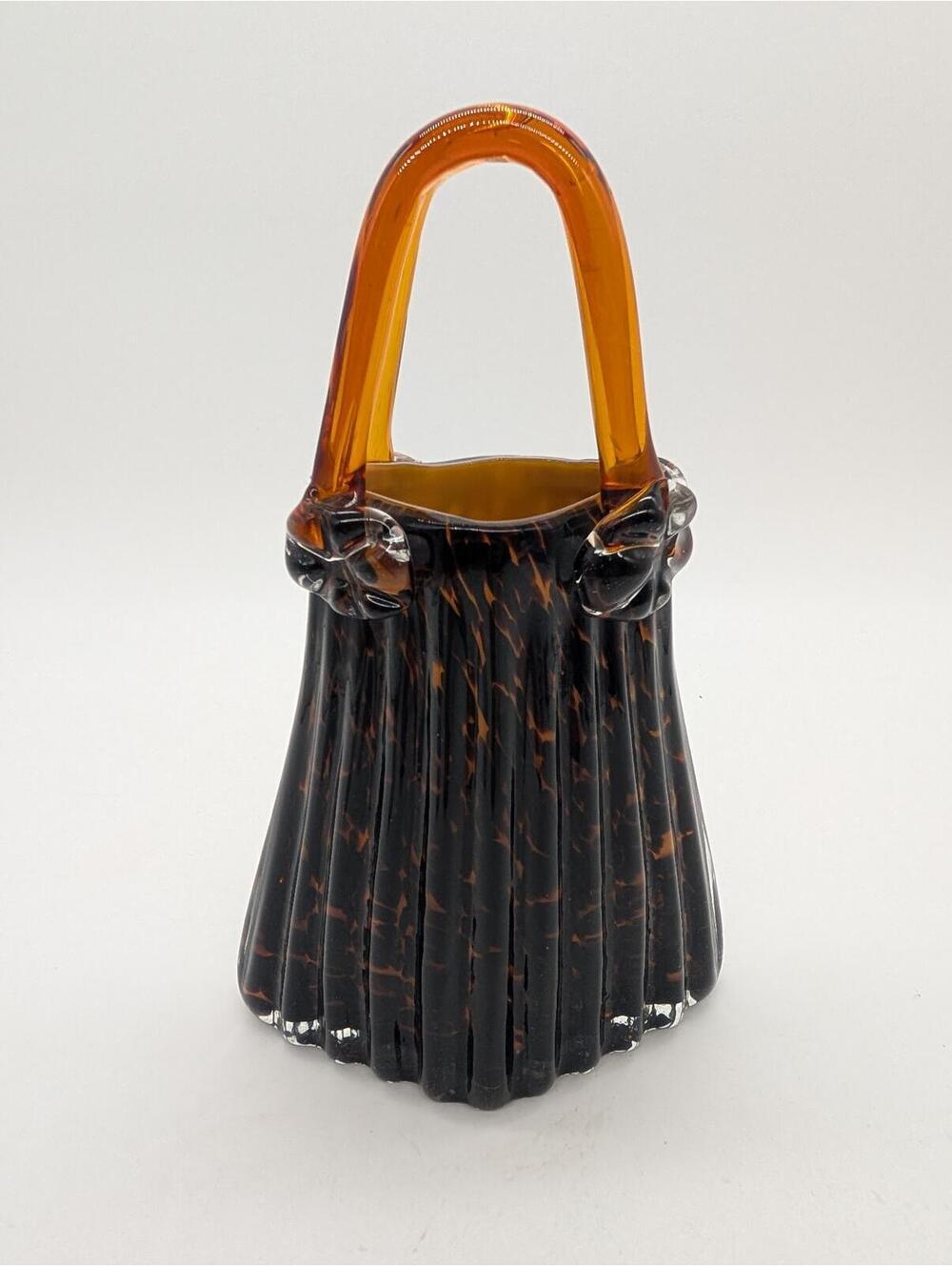 Flawless Heavy Tortoise Shell Colored Murano-Style Art Glass Purse  1970